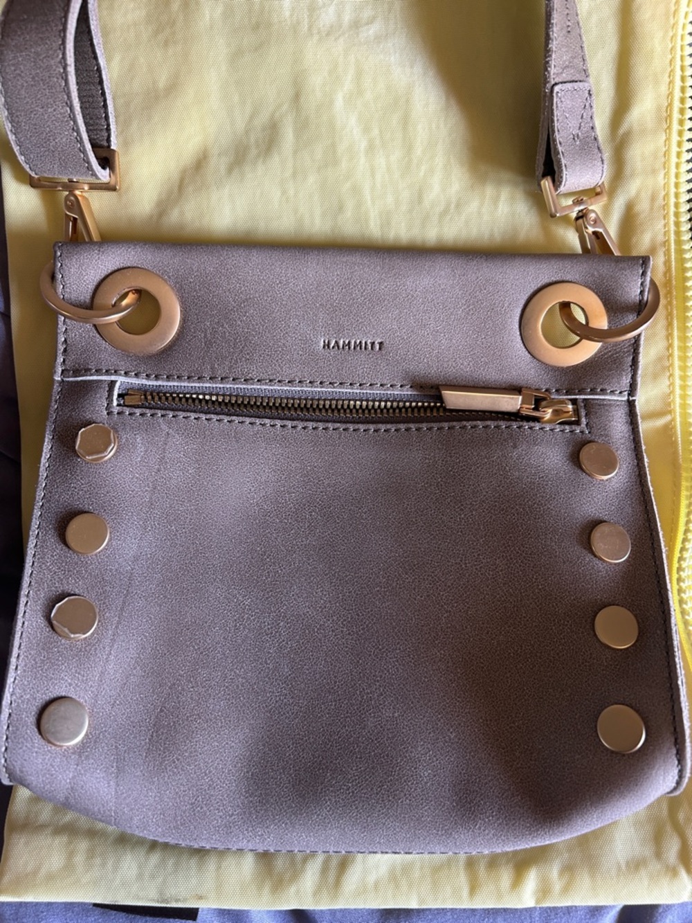 Hammitt TONY Taupe Crossbody with Gold Hardware